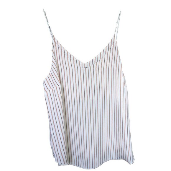 Forever 21 White V-Neck Tank Top with  Orange/Brown Stripes, Spaghetti Straps - Picture 2 of 6